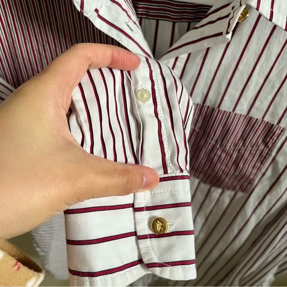 Ralph Lauren Women Small Burgundy and White Striped Shirt - Picture 11 of 12